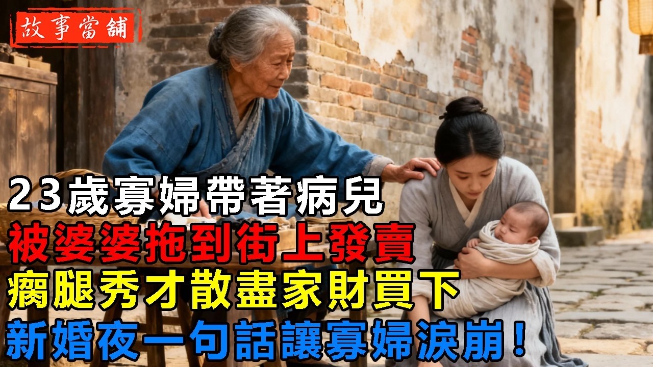 23歲寡婦帶著病兒，被婆婆拖到街上發賣，瘸腿秀才散盡家財買下，新婚夜一句話讓寡婦淚崩！| 民間故事 | 故事當舖
