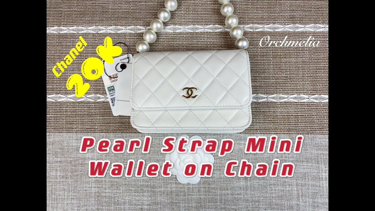CHANEL White Calfskin Quilted Pearl Mini Wallet On Chain WOC