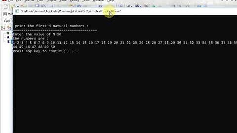 C++ to print the first n natural numbers.