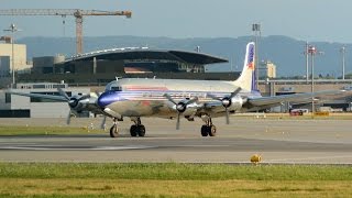 (Fantastic Sound) The Flying Bulls Douglas DC-6 taxiing and take off runway 32 at ZRH (Live ATC)