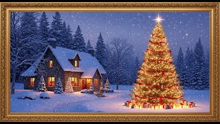 Frame TV Art - Frame Art TV with Music: Magical Christmas Eve by the Cabin Glowing Tree and Snowfall
