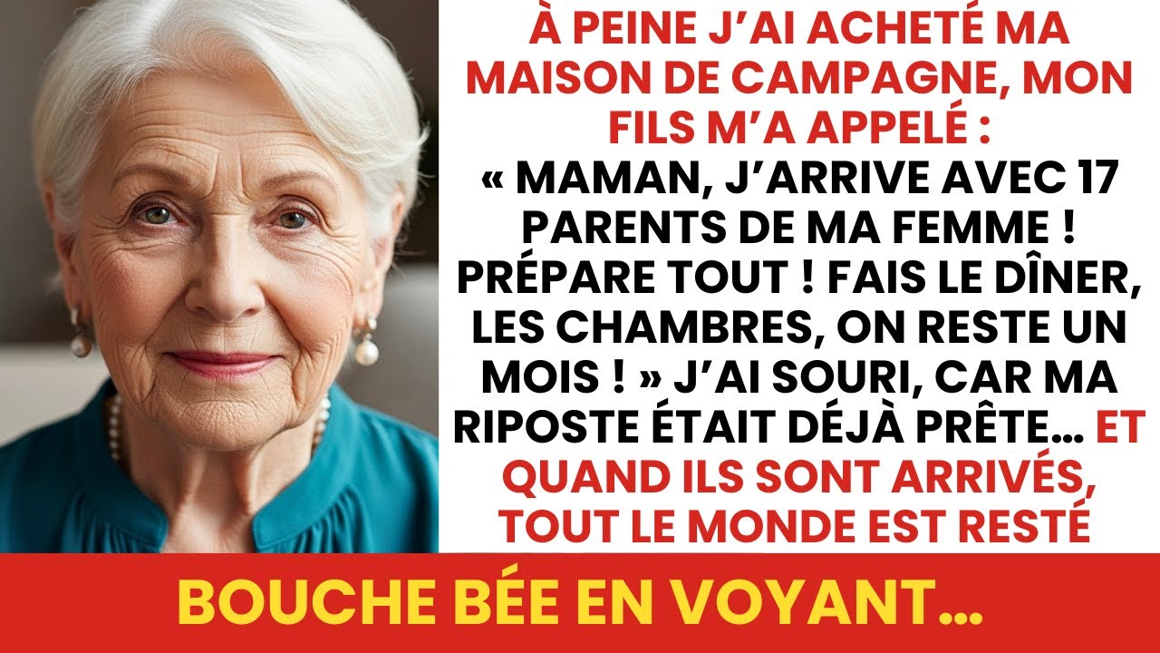 Ce dimanche-là, Camille a fait le tour de ma nouvelle maison de campagne en silence, puis elle a lancé devant tout le monde : « C'est parfait, Marie. On va fêter les 70 ans de mamie ici, on sera...