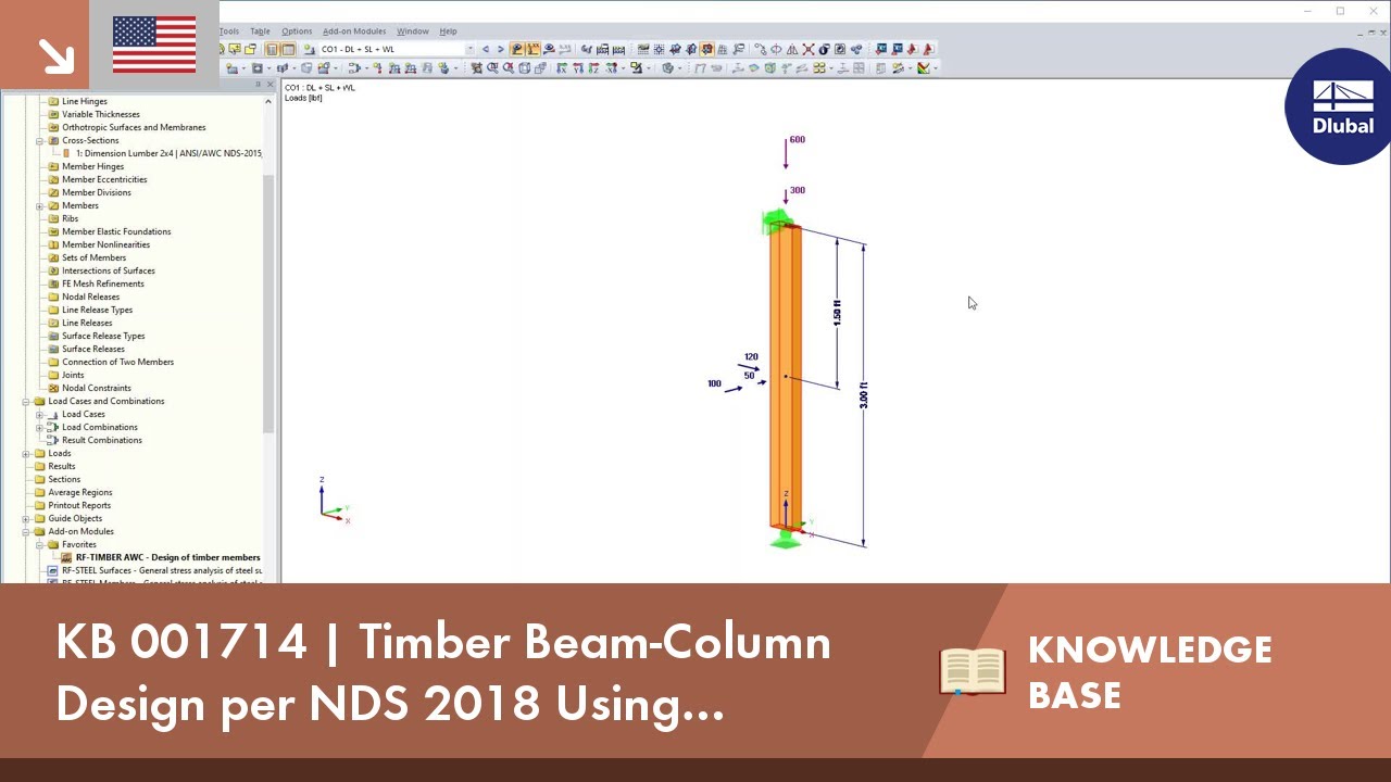 KB 001714 | Timber Beam-Column Design per NDS 2018 Using RF-/TIMBER AWC  Module | Dlubal Software