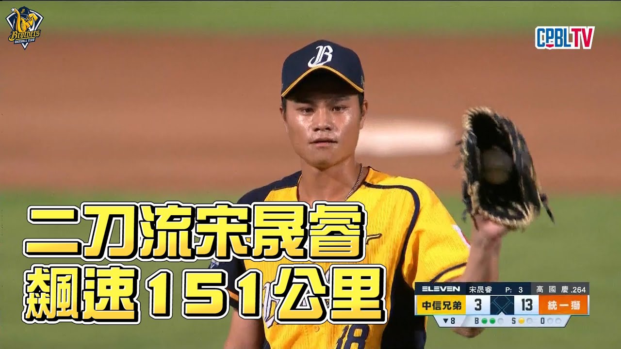 【2022爪嗨賴】08/06 二刀流宋晟睿輕鬆飆速151公里，送出一次三振讓統一獅三上三下，連隊友岳東華都看傻眼！CTBC Brothers 中信兄弟