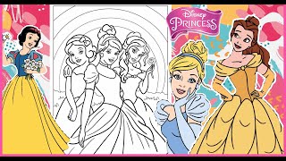 Coloring Disney PRINCESSES Together - SNOW WHITE CINDERELLA BELLE - COLORING Three DISNEY Princesses
