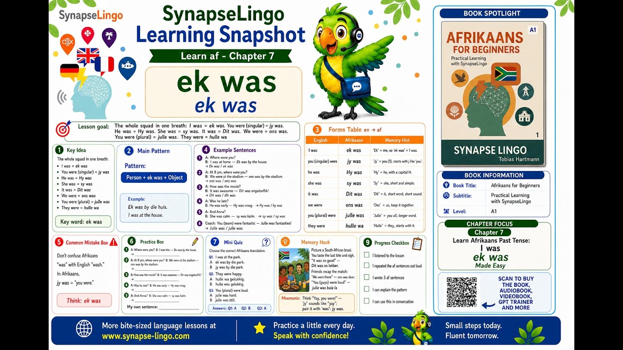 af learn A1 Book 1 Ch.7: ek was | simple past tense practice - YouTube