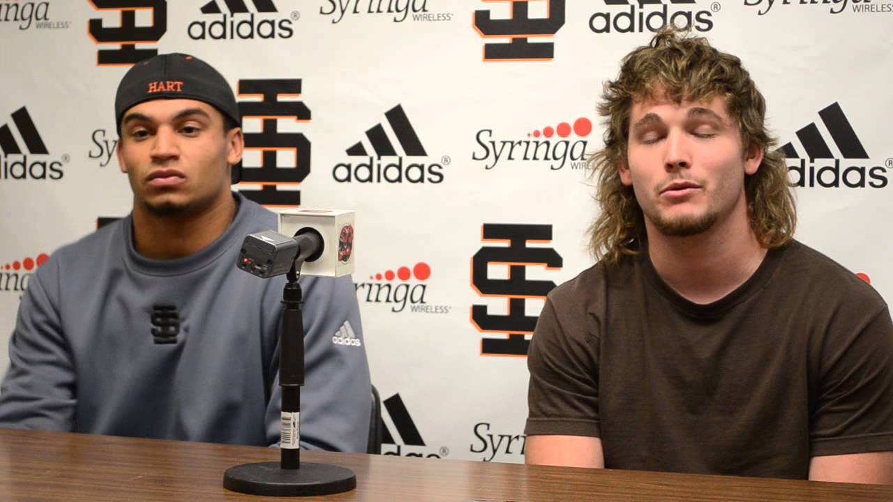ISU running back Mario Jenkins and linebacker Hayden Stout