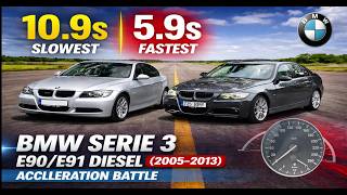 bmw serie 3 E90 E91 Diesel from 316d to 335d (2005–2013)  Acceleration battle