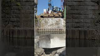 Dropping huge concrete block!!! #bridgework #construction