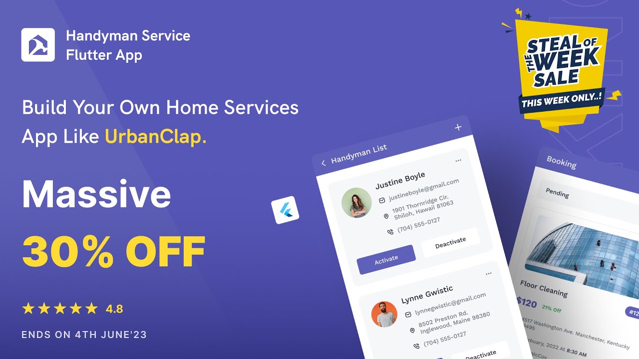 30% Off on Handyman - Create Your On-Demand Home Services Flutter App! | Steal Week | Iqonic Design