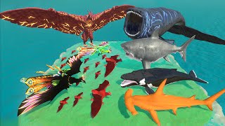 Aquatics Battle - The Bloop VS Flying Team Dragon + Rodan - Animal Revolt Battle Simulator