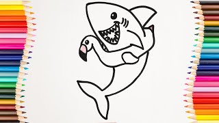 How to draw a cute funny summer shark  Step by step drawing.