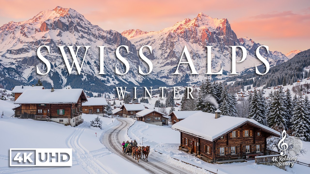 Зима в Швейцарских Альпах 4K - Живописный снежный фильм с расслабляющей музыкой | 4K Ultra HD