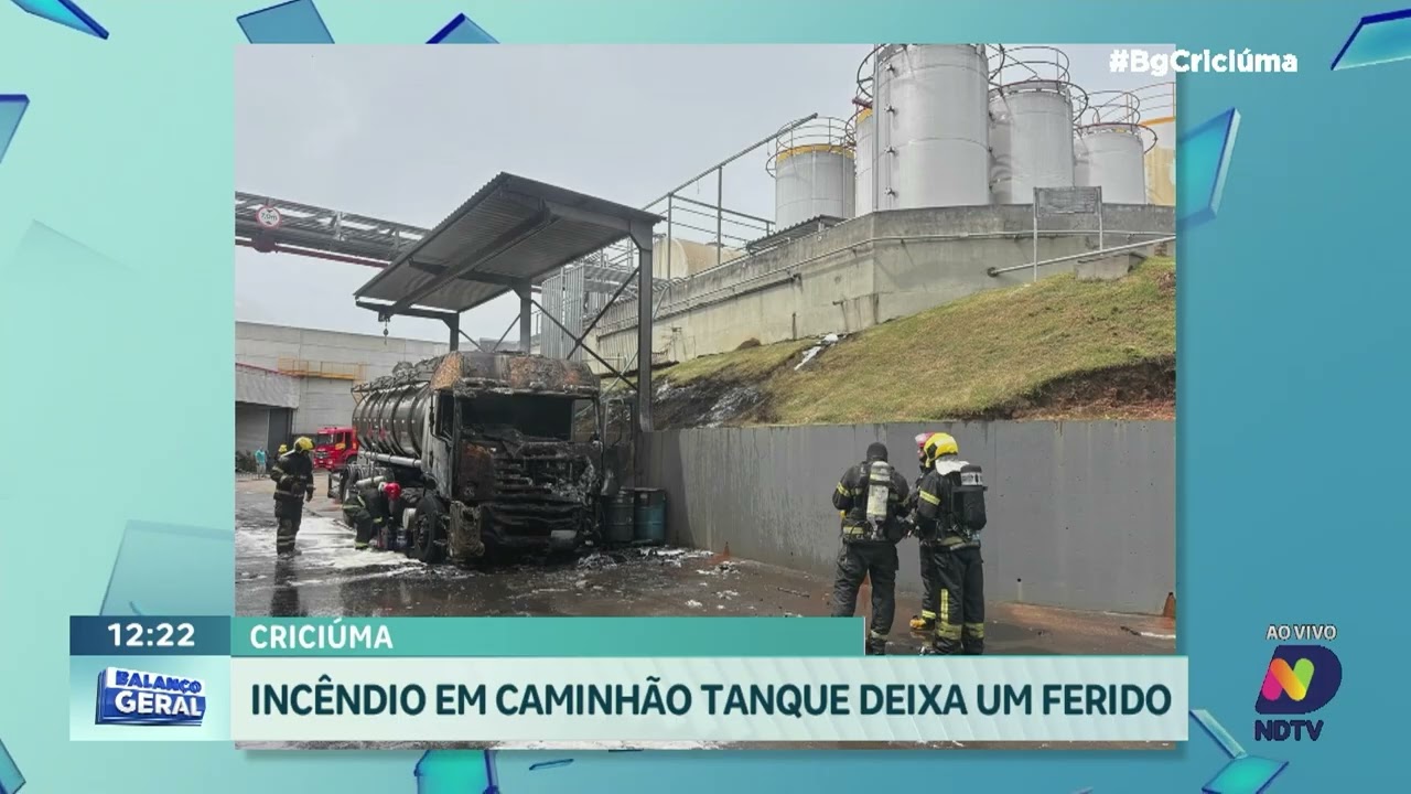 Incêndio em caminhão-tanque deixa uma pessoa ferida em Criciúma