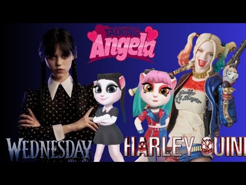❤️The talking angela❤️ showdown  Wednesday Addams Vs Harley Quin Vs Frozen Vs Anna my talking angela