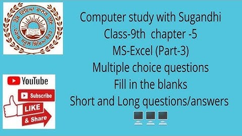 PSEB class 9th chapter-5 MS EXCEL (Part-3)MCQ, T/F, short and long questions/answers