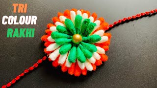 HOW TO MAKE RAKHI AT HOME EASY AMD BEAUTIFUL | TRICOLOUR RAKHI MAKING | EARBUDS RAKHI | घर पर राखी