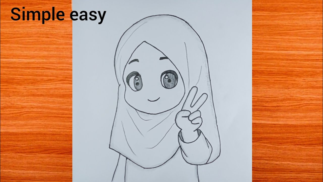 Cute cartoon girl photo drawing easy/ girl photo drawing, hijab girl photo drawing/