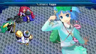 The Genius of Sappheiros V - Final Boss: The Gorgon sisters
Blegh. Most boss fights in this game are straight forward and fairly easy if you know what youre doing. This fight is not most boss fights. Its RNG as hell which compounds on the fact that it is LONG.
You have to make two parties here to do three fights in sequence, and you get a single opportunity to switch from party 1 to party 2. Phase 1 isnt too bad as long as you can get rid of summons quickly, as the sisters will only use bomb reload into spell cards if 2 helpers are on the field, and phase 2 is mostly a breather phase, but it still toss shit like Maenad and Stone Shower at you, and you have to finish it within 9 turns or phase 3 will be impossible. Phase 3 is... well, if the boss wants you to die, youre gonna die. In this run she just went for two land amps immediately to charge up for Supervoid Cavitation, and even if I didnt mistime the Little Legion (apparently it only absorbs fire/ice or elec/earth land, not light/dark), Alice wouldnt have survived it so all it can do is buy me one more turn. Thats why I abandoned putting Patchouli on party 2, since trying to survive more than a few turns in phase 3 is extremely inconsistent anyways, so might as well go for as much offense as I can dare to cram. Phase 1 at least isnt too bad with this setup since Fence of Defense will make slow your party down to a crawl, meaning the summons will for the most part not be able to do much, if anything. The Genius of Sappheiros V - Final Boss: The Gorgon sisters