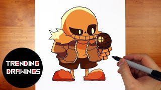 How To Draw FNF MOD Character   Indie Cross Sans Easy Step by Step