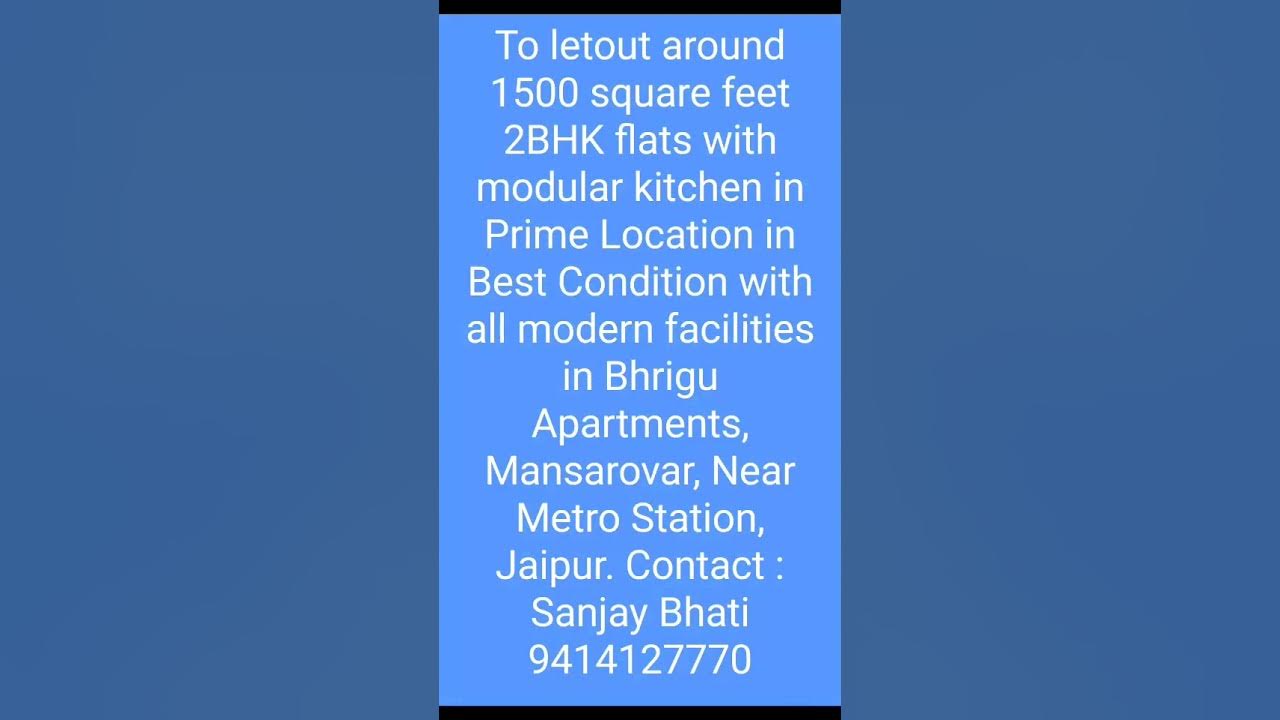 Flat for Rent near Mansarovar Metro station,Jaipur YouTube