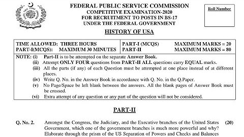 CSS PAST PAPERS - 2020 - HISTORY OF USA - OPTIONALLY SUBJECT (GROUP 4)