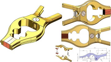 SolidWorks Tutorial #048: Electrode Clamp (Welder Clamp) - (spring clamp)