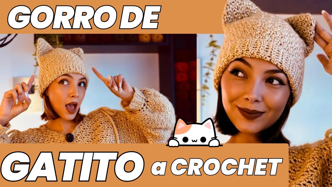 Gorro de GATITO a Crochet, con 1 SOLO RECTÁNGULO | Aprende DESDE CERO como Tejer