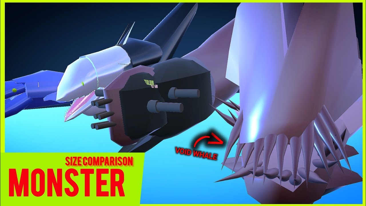 Void Whale, Space Whale, Mutant Whale, Dolfin Sea Monster Size Comparison 