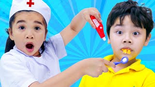 suri and sammy pretend play going to the dentist for cavities kids eating too much candy