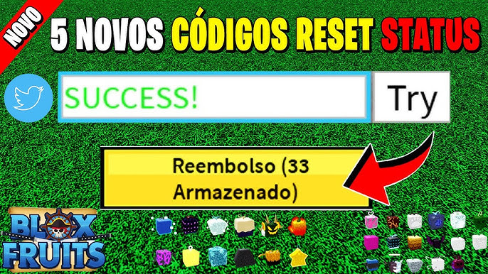 NOVO CÓDIGO +TODOS OS 9 CÓDIGOS DE RESET STATUS DO BLOX FRUITS 