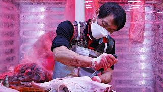 Amazing Knife Skills! Big Cow Head Cutting Master / How to Cut Cow Head Meat / Korean Street Food