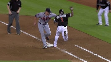 ATL@MIA: Safe call at first overturned in the 9th