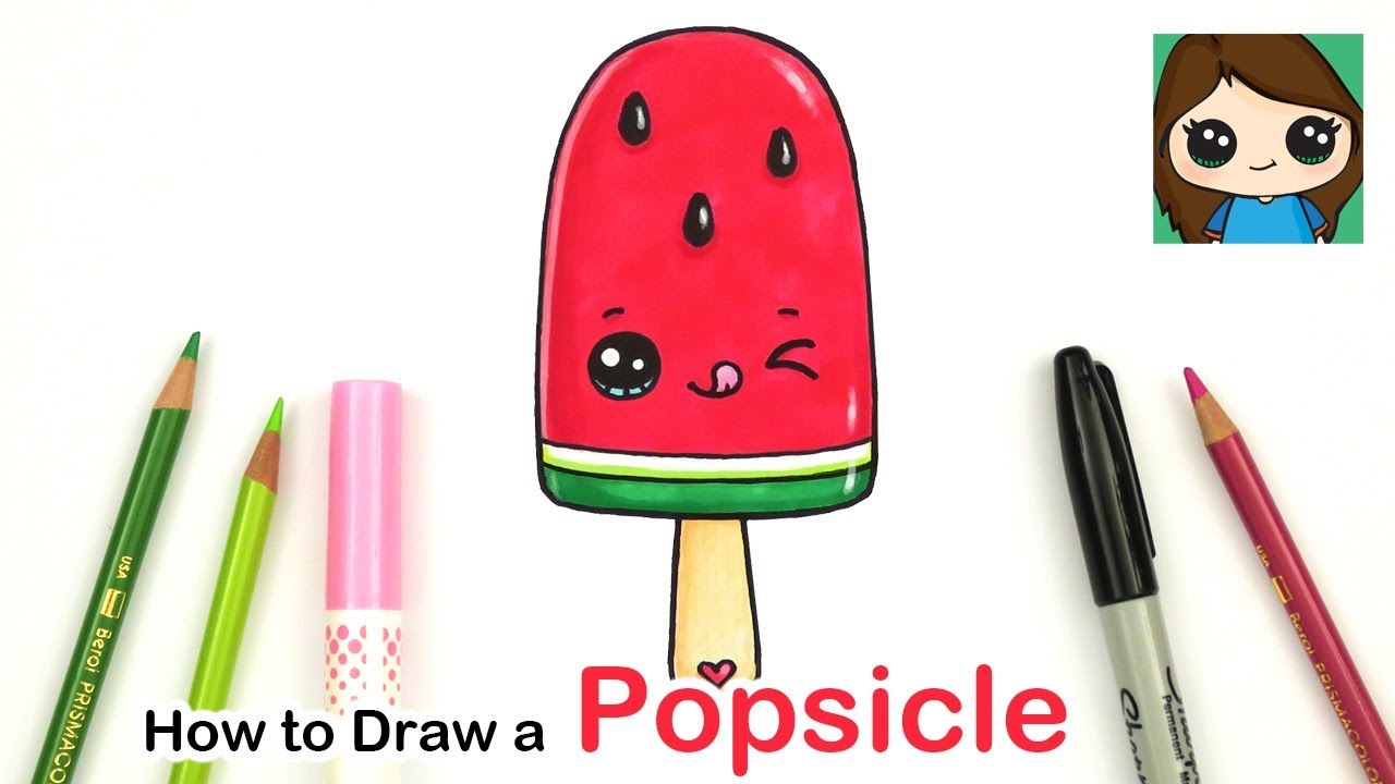 HOW TO DRAW CUTE WATERMELON ICE CREAM, STEP BY STEP,DRAW CUTE