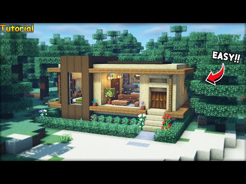 ⚡Minecraft:สอนสร้างบ้านโมเดิร์นไม้กลางป่า!!| Modern House Tutorial⚡