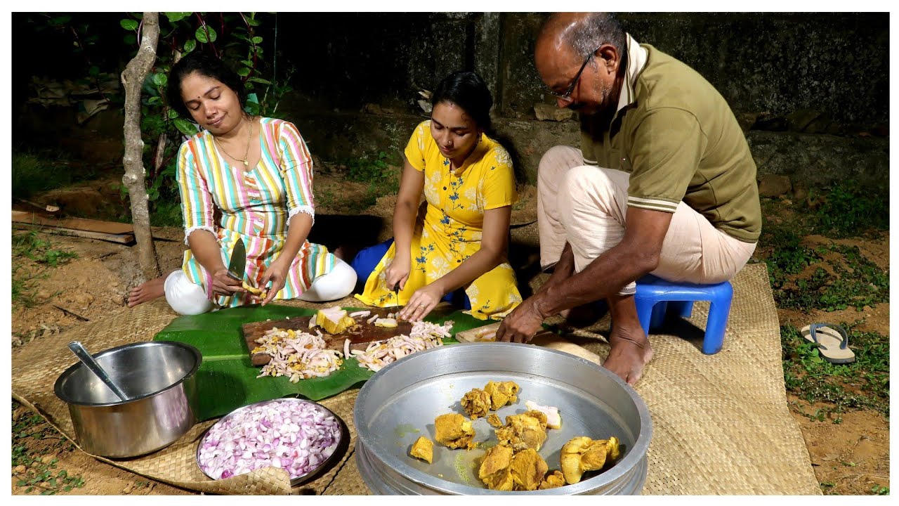 വൈകുന്നേരം എല്ലാവരും കൂടി ചേർന്ന് പാചകവും വർത്തമാനവും //How to make pork fry // AJU'S WORLD