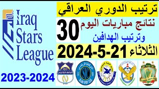 ترتيب الدوري العراقي وترتيب الهدافين الجولة 30 اليوم الثلاثاء 21-5-2024 - نتائج مباريات اليوم