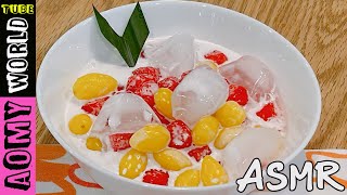 Asian Street Food | Red Ruby in Coconut Milk (Tub Tim Grob) | Thai Dessert | AomyWorldTUBE | YUMMY ❤
