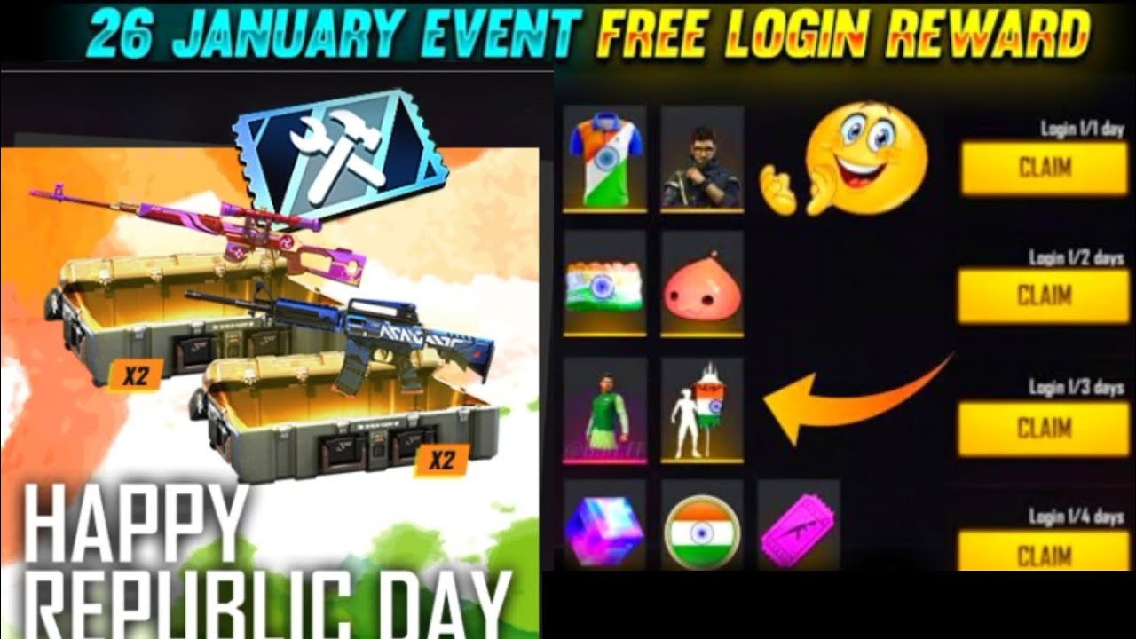 republic day event free fire 2022, free fire 26 january event 2022 republic day event calendar 2022