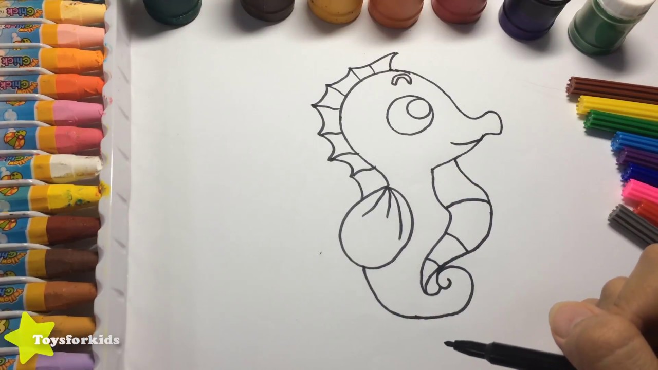 How to Draw a Hippocampus Coloring Pages, Learn Colors for Kids with