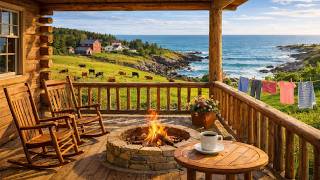Seaside Farm Porch with Fire Pit 🔥🌾🏡🌊 | Gentle Ocean Waves for Relaxation & Calm