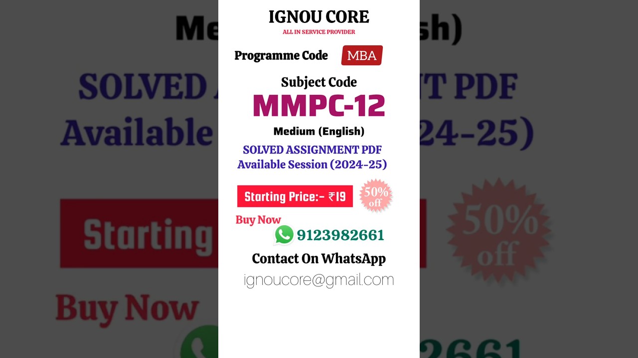 MMPC 12 Solved Assignment PDF 2024-25 in English, MBA program MMPC-12 Solved assignments