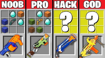 Minecraft Battle: NOOB vs PRO vs HACKER vs GOD : SUPER NERF GUNS CRAFTING Challenge in Minecraft