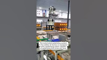 The palletizing robot in the edible oil factory can palletize 450 times per hour.#automation