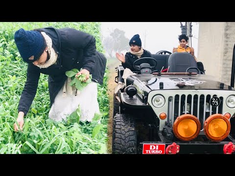 driving-jeep-in-farm-and-spinning-wheel-🛞-on-muddy-way-by-beautyful-punjabi-girl-|-jeep-in-mud-2022