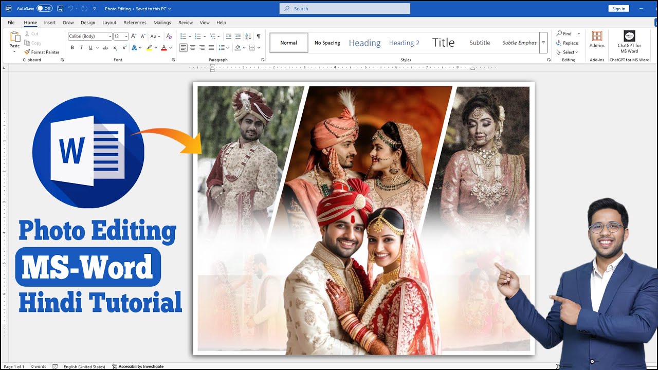 Complete Photo Editing Tutorial in MS Word | How to Make Wedding Photo ...