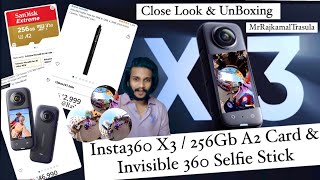 Insta360 X3 256Gb Sd Card & Invisible Selfie Stick 2023 Unboxing & Review in Telugu | MOTO VLOGS