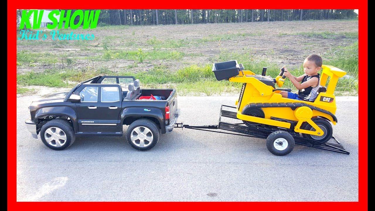 Playing With His Power Wheel Ride On Kid Trax Bulldozer, Chevy