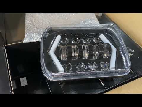 Фара LED прямоугольная 95W оптический элемент ближний + дальний+повороты, видео 1