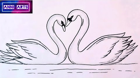 How to Draw Two Swans Making a Heart - Two Lover Swans‎@APDRAWING